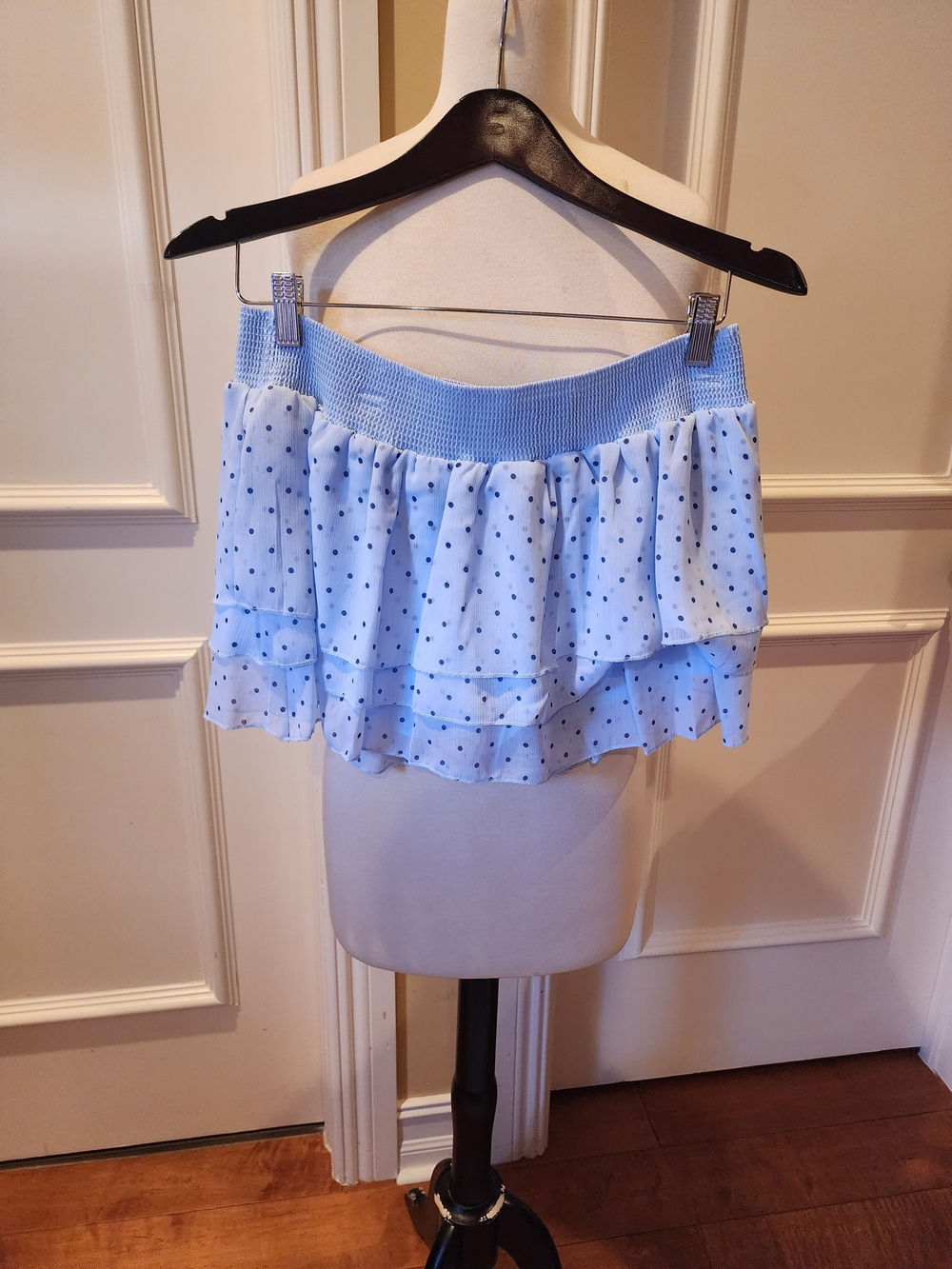 No Boundaries Light Blue Polka Dot Ruffle Mini Skirt